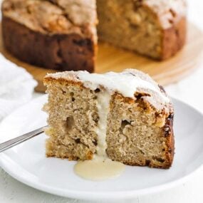 slice of apple Irish cake with custard sauce