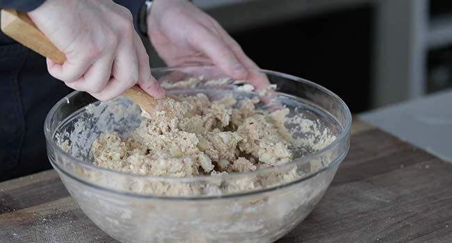 mixing together wet and dry ingredients