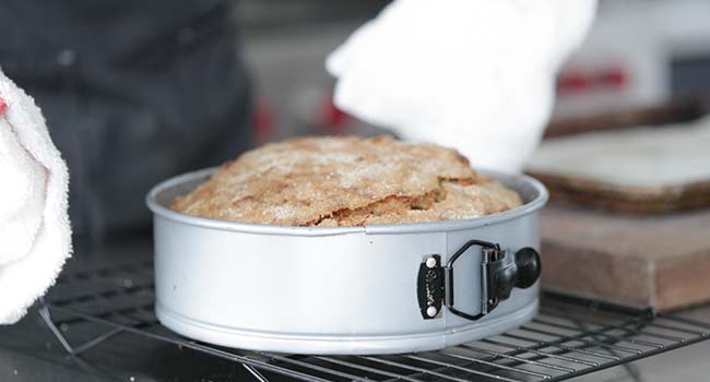 Irish apple cake cooling on a rack