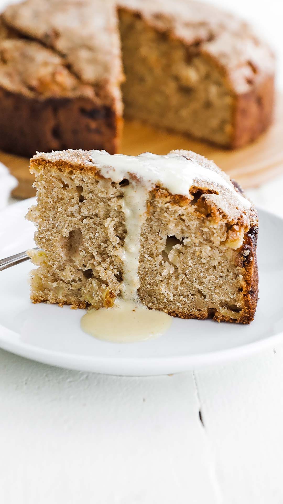 slice of apple Irish cake with custard sauce