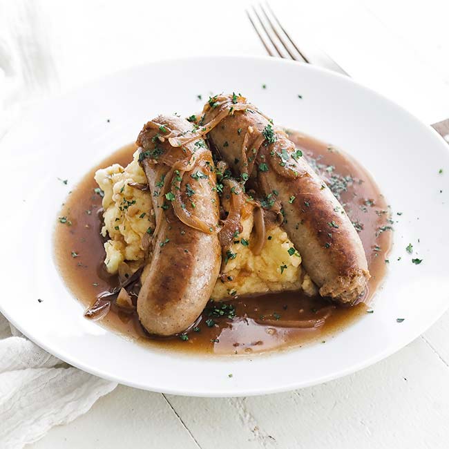 plate of bangers and mash