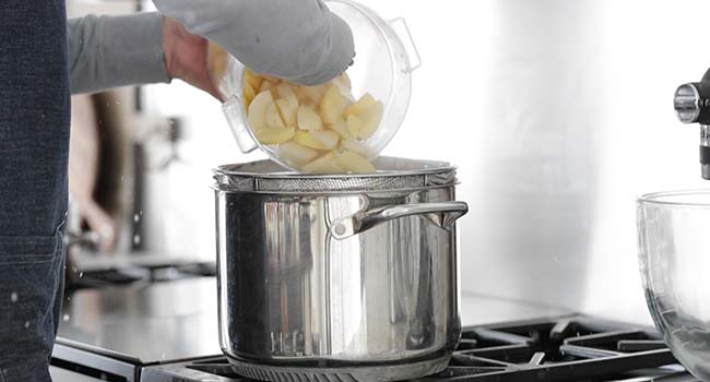 boiling potatoes in a pot of water
