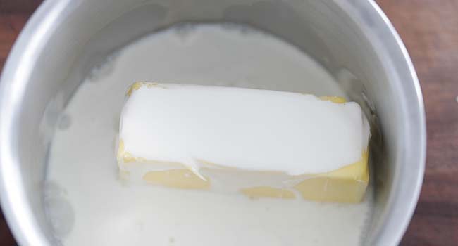 melting butter together with milk in a pot