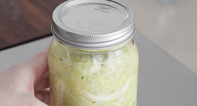 storing a jar of sauerkraut