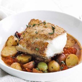pan seared chilean sea bass with vegetables