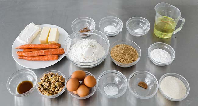 ingredients to make carrot cake