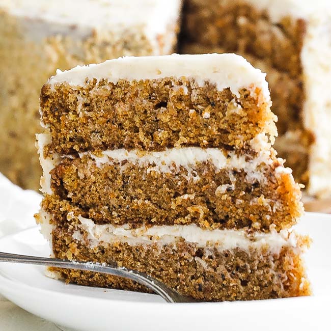 three layer carrot cake slice