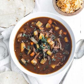picadillo with rice and tortillas
