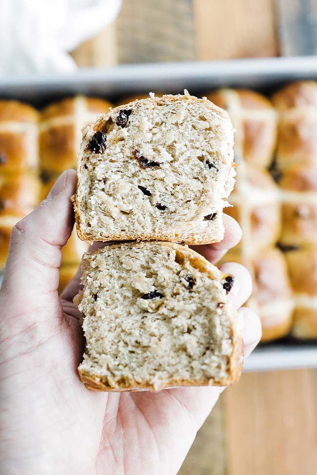 sliced in half hot cross bun