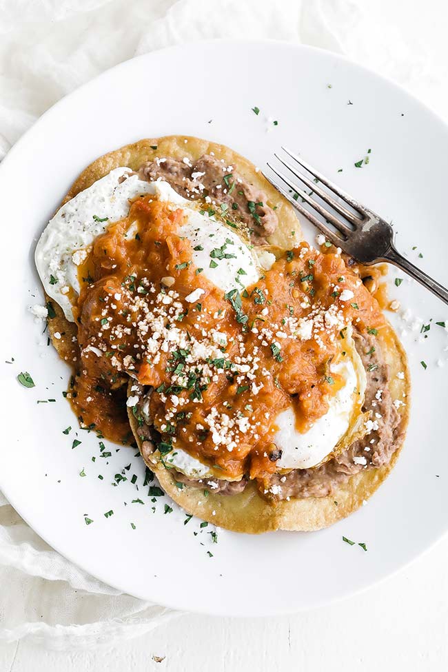 huevos rancheros with queso fresco and cilantro