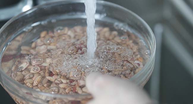 rinsing pinto beans under water