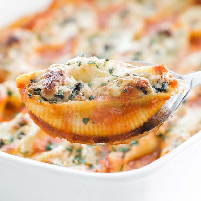 stuffed shells on a spoon