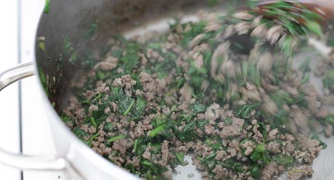 cooking spinach with ground beef