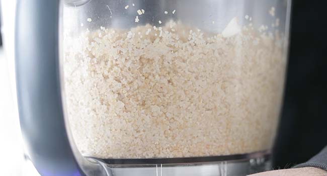 pulsing bulgur wheat in a food processor