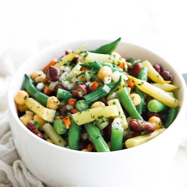 three bean salad recipe in a bowl