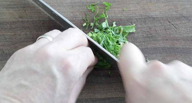 slicing green onions for a tabbouleh salad