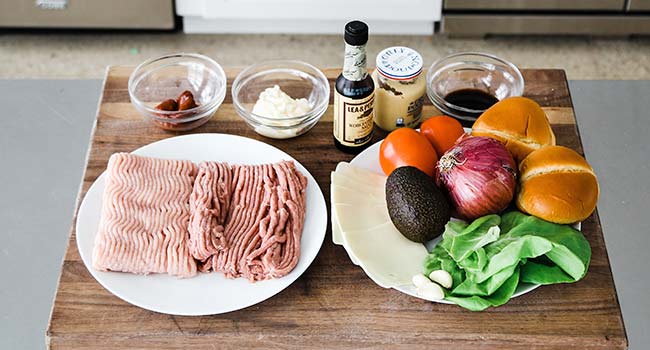 Ingredients to make turkey burgers