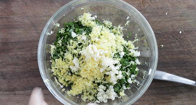 lemon zest in a bowl with parsley