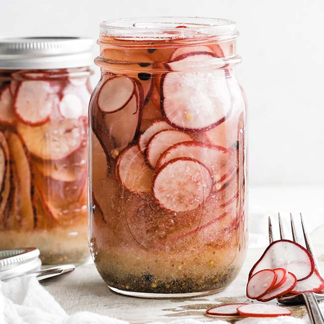 sliced pickled radishes