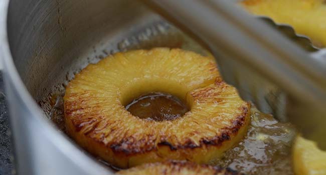 searing pineapple slices