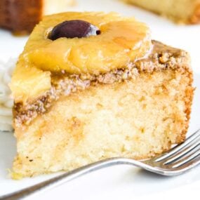 slice of pineapple upside down cake