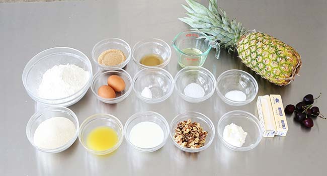 ingredients to make a pineapple upside down cake