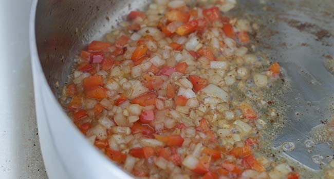 cooking onions and peppers