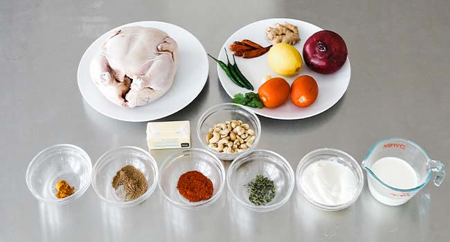 Ingredients to make butter chicken