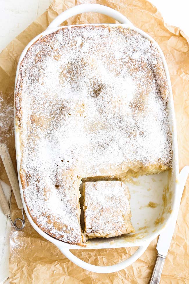 ooey gooey butter cake in a pan