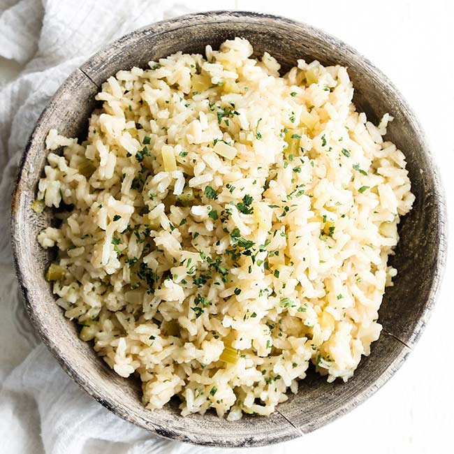 classic rice pilaf in a bowl