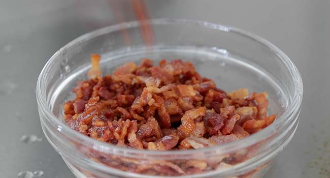 crispy bacon lardons in a bowl