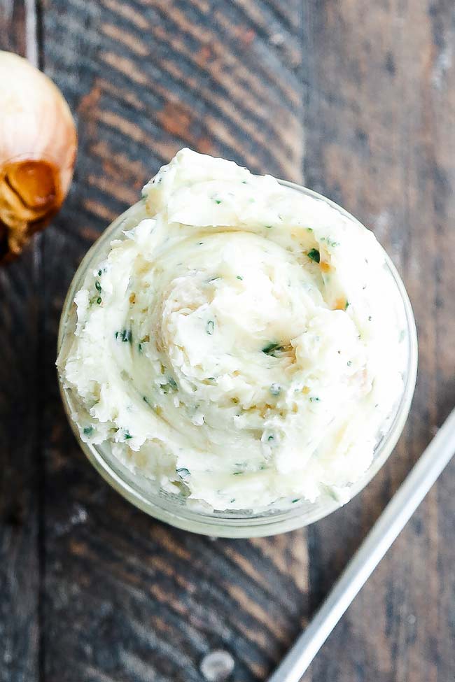 roasted garlic butter in a jar