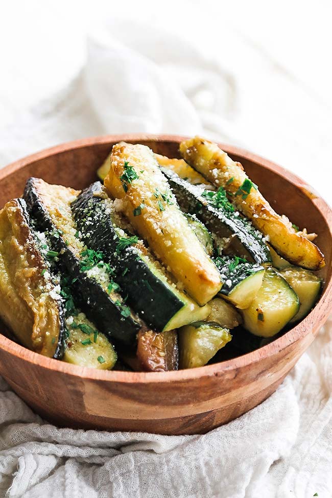 roasted zucchini wedges in a bowl