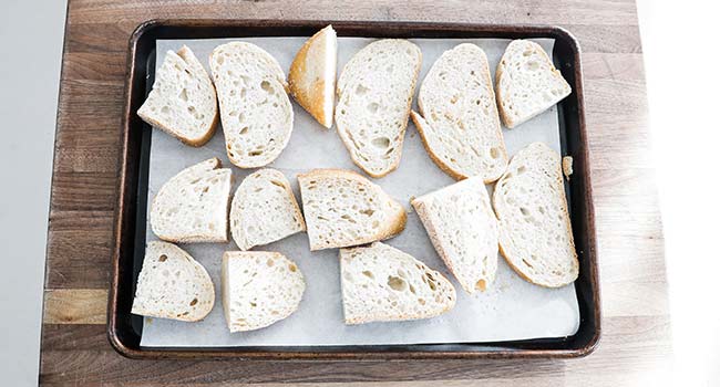 sliced bread on a sheet tray