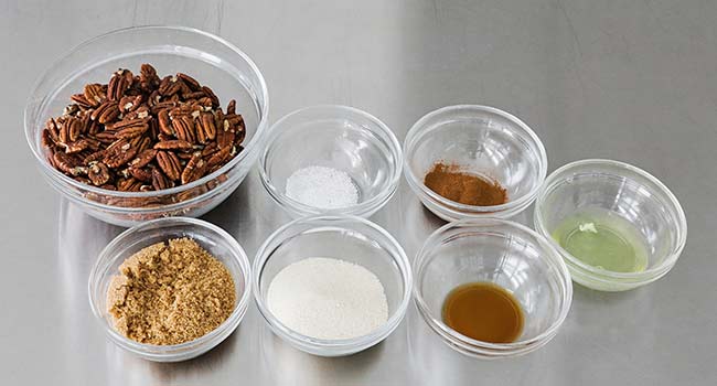 Ingredients to make candied pecans