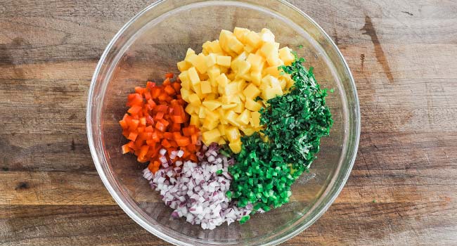 diced ingredients for mango salsa