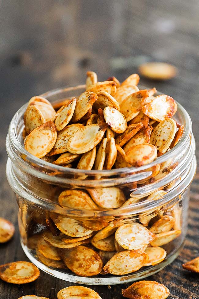 jar of roasted pumpkin seeds