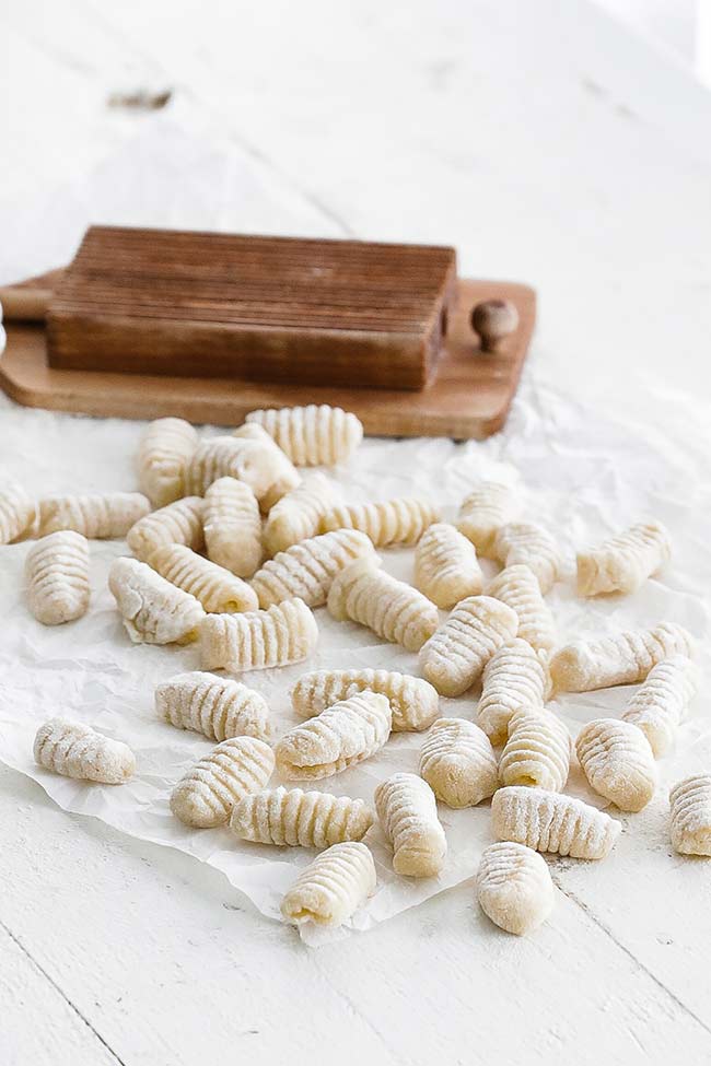 rolled gnocchi on parchment paper