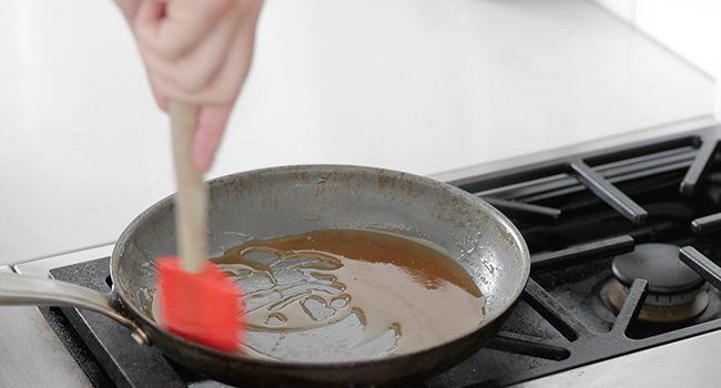 making caramel in a pan