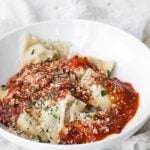 ravioli with sauce in a bowl