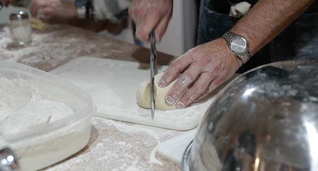 cutting pasta dough