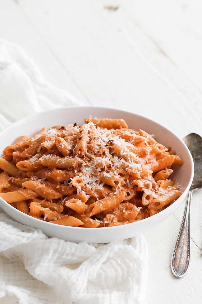 penne alla vodka in a bowl