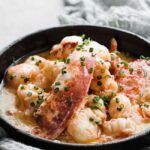 skillet of butter poached lobster