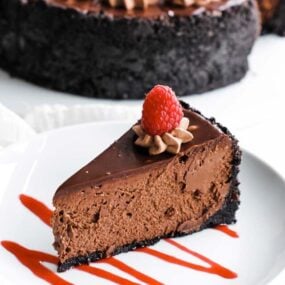 slice of chocolate cheesecake on a plate