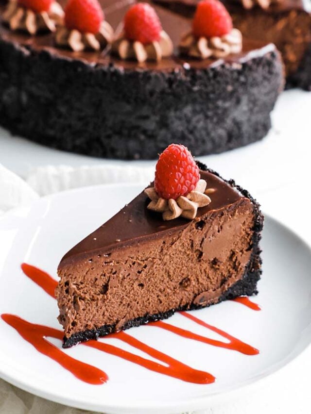 slice of chocolate cheesecake on a plate