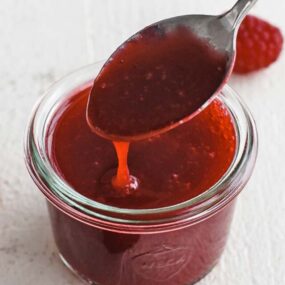 raspberry coulis in a jar