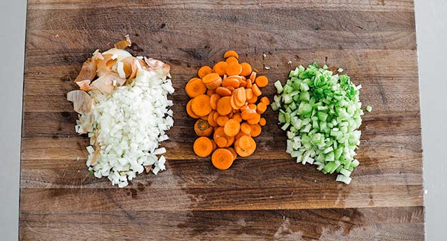 slicing mirepoix