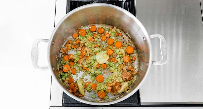 cooking vegetables in a large pot