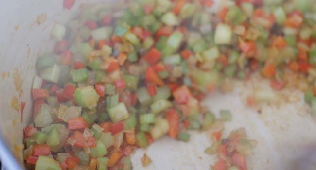 cooking celery, onions, and peppers