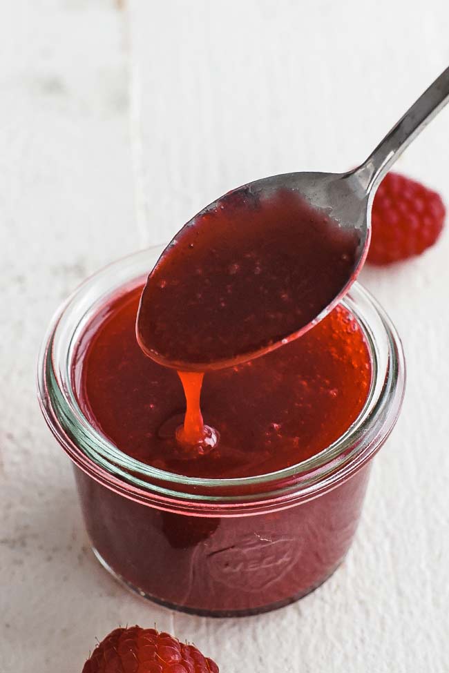 raspberry coulis in a jar